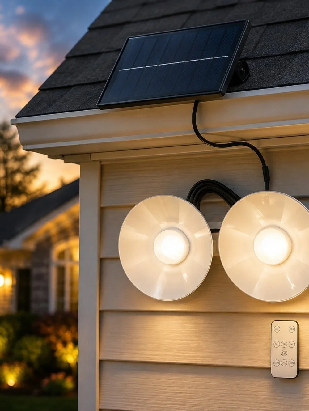 Solar Dual-Head Outdoor Pole Light - Black